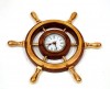 BR48272 - Wooden Ship Wheel Clock With Brass Handles and trims, 12"